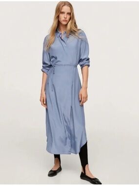 Mango Wrap Shirt Dress Light Blue
